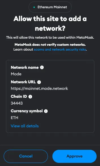Mode to MetaMask