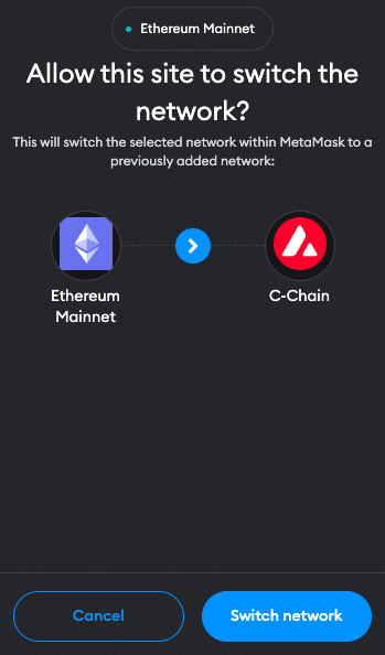 Switch to Avalanche network in MetaMask