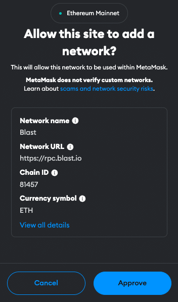 MetaMask approval notification