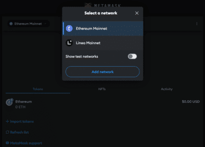 Open MetaMask network menu