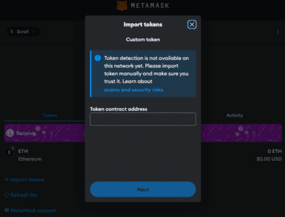 Import Scroll tokens into MetaMask