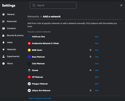zkSync Era Mainnet in MetaMask network list