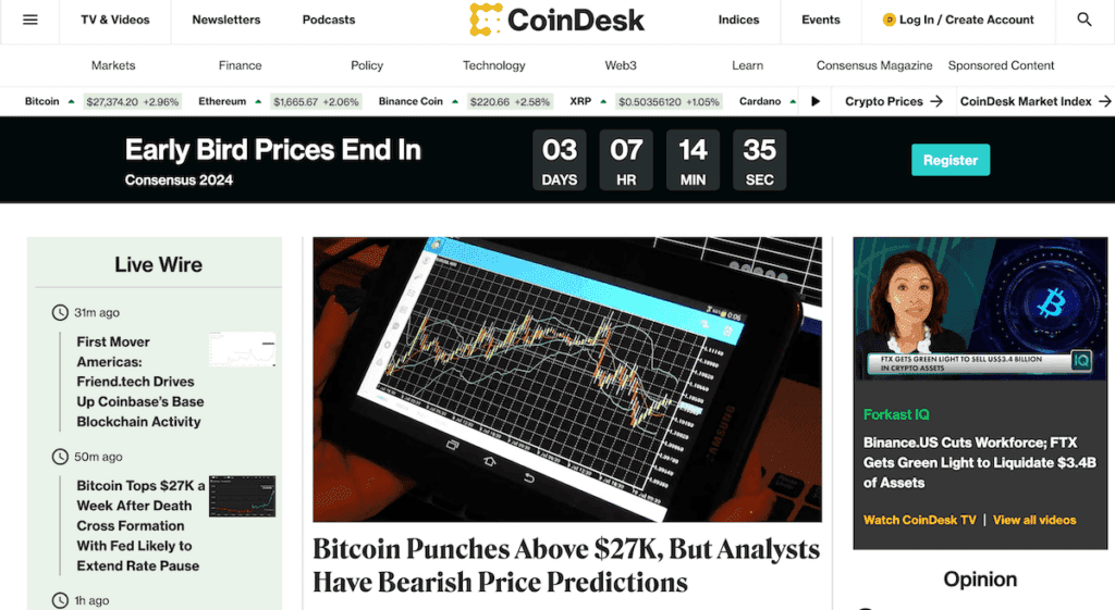 CoinDesk crypto news outlet