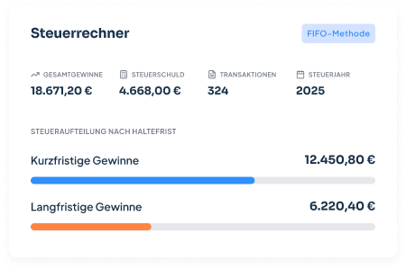 CoinTracking Steuerrechner mit steuerpflichtigen Gewinnen und Einkünften