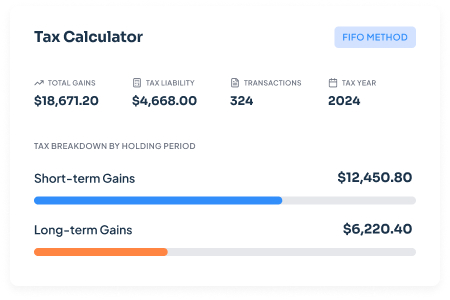 CoinTracking Tax Calculator showing taxable gains and income