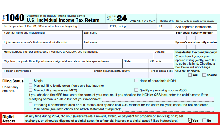 Form 1040 - IRS Digital Assets Question