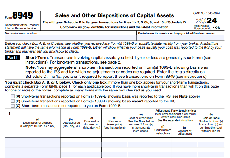 Form 8949 - Part I Short-Term Capital Gains